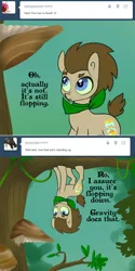 Size: 650x1302 | Tagged: safe, artist:toadstool-prancer, derpibooru import, doctor whooves, time turner, oc, oc:tantamount, pony, disguise, disguised changeling, image, png, solo, tantamount time turner, tree, upside down