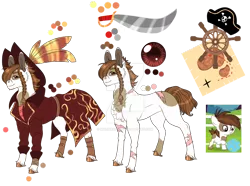 Size: 1280x954 | Tagged: safe, artist:malinraf1615, derpibooru import, pipsqueak, earth pony, pony, alternate hairstyle, bandage, boots, chest fluff, clothes, coat, colt, cutlass, feather, hat, image, male, markings, older, older pipsqueak, pirate, pirate hat, png, reference sheet, scar, shoes, simple background, solo, stallion, sword, transparent background, unshorn fetlocks, weapon