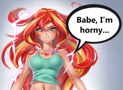 Size: 2347x1711 | Tagged: suggestive, artist:racoonsan, derpibooru import, edit, sunset shimmer, human, equestria girls, dialogue, geode of empathy, geode of fauna, geode of shielding, geode of sugar bombs, geode of super speed, geode of super strength, geode of telekinesis, image, magical geodes, png, talking, talking to viewer