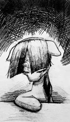 Size: 400x700 | Tagged: safe, artist:ph平和, derpibooru import, twilight sparkle, pony, unicorn, crying, crying inside, floppy ears, image, jpeg, lonely, monochrome, solo, traditional art, unicorn twilight