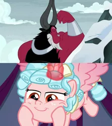 Size: 1280x1440 | Tagged: safe, derpibooru import, edit, edited screencap, screencap, cozy glow, lord tirek, alicorn, frenemies (episode), the ending of the end, alicornified, bedroom eyes, cozirek, cozycorn, female, image, kissing, male, muscles, png, race swap, shipping, shipping domino, straight