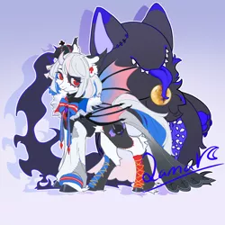 Size: 2048x2048 | Tagged: safe, artist:qamar, derpibooru import, oc, oc:lily, unofficial characters only, bat pony, monster pony, bat pony oc, bat wings, familiar, female, image, png, solo, solo female, stitches, wings