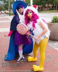 Size: 1080x1350 | Tagged: safe, artist:littleprofessorproductions, artist:sarahndipity cosplay, artist:shelbeanie, derpibooru import, pinkie pie, twilight sparkle, human, animal costume, chicken pie, chicken suit, clothes, cosplay, costume, image, irl, irl human, jpeg, photo, star swirl the bearded costume