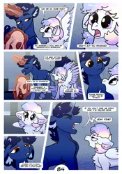 Size: 2100x3000 | Tagged: safe, artist:loryska, derpibooru import, oc, oc:indigo sky, oc:ipomoea (loryska), pegasus, pony, unicorn, comic:friendship grows, female, filly, image, magic, magical lesbian spawn, male, mask, offspring, parent:trixie, parent:twilight sparkle, parents:twixie, png, stallion