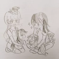 Size: 640x640 | Tagged: safe, artist:snowzaaah, derpibooru import, applejack, rainbow dash, earth pony, human, pegasus, pony, appledash, doodle, female, humanized, image, jpeg, lesbian, pencil drawing, self ponidox, shipping, sketch, traditional art