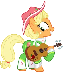 Size: 3000x3416 | Tagged: safe, artist:cloudyglow, derpibooru import, applejack, sparkle's seven, .ai available, apple chord, guitar, image, musical instrument, png, simple background, solo, transparent background, vector