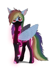 Size: 1209x1527 | Tagged: safe, artist:spirit-1, derpibooru import, rainbow dash, pegasus, pony, bodysuit, clothes, image, mask, neon, png, simple background, solo, transparent background