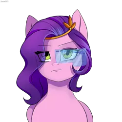 Size: 2200x2200 | Tagged: safe, artist:chickenbrony, derpibooru import, pipp petals, pegasus, pony, spoiler:g5, bust, eye clipping through hair, eyebrows, eyebrows visible through hair, female, g5, high res, image, mare, png, purple mane, scouter, signature, simple background, solo, transparent background