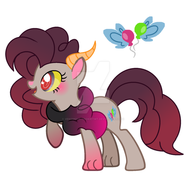 Size: 1280x1206 | Tagged: safe, artist:venomous-cookietwt, derpibooru import, oc, hybrid, deviantart watermark, female, image, interspecies offspring, obtrusive watermark, offspring, parent:discord, parent:pinkie pie, parents:discopie, png, simple background, solo, transparent background, watermark