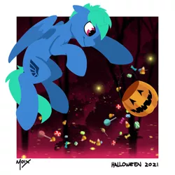 Size: 3000x3000 | Tagged: safe, artist:supermoix, derpibooru import, oc, unofficial characters only, pegasus, pony, candy, candy corn, commission, cute, floating, food, halloween, holiday, image, jack-o-lantern, lollipop, png, pumpkin, simple background, solo, spooky, ych result