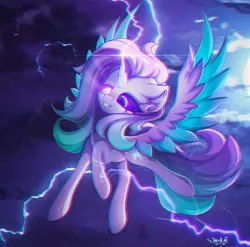 Size: 1920x1896 | Tagged: safe, artist:stahlkat, derpibooru import, oc, unofficial characters only, alicorn, pony, alicorn oc, chromatic aberration, electricity, female, horn, image, jpeg, lightning, solo, wings