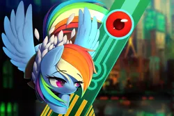 Size: 3000x2000 | Tagged: safe, artist:thebatfang, derpibooru import, rainbow dash, pegasus, pony, crossover, female, image, png, solo, transistor