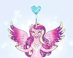 Size: 1500x1200 | Tagged: safe, artist:miyathegoldenflower, derpibooru import, princess cadance, alicorn, pony, chest fluff, crystal heart, eyes closed, female, image, png, solo, spread wings, wings