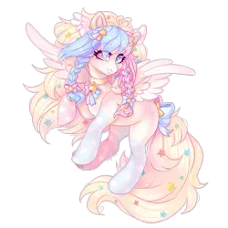 Size: 1800x1800 | Tagged: safe, artist:shady-bush, derpibooru import, oc, unofficial characters only, pegasus, pony, bow, braid, choker, coat markings, female, hair bow, heterochromia, image, mare, png, simple background, smiling, socks (coat marking), solo, spread wings, tail, tail bow, transparent background, underhoof, wings