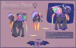 Size: 1200x762 | Tagged: safe, artist:risterdus, derpibooru import, oc, oc:prismatic shard, bat pony, female, image, png, reference sheet, solo