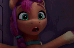 Size: 935x608 | Tagged: safe, derpibooru import, edit, edited screencap, screencap, sunny starscout, earth pony, pony, my little pony: a new generation, spoiler:g5, spoiler:my little pony: a new generation, animated, braid, cropped, eyebrows, female, g5, gif, image, mare, open mouth, out of context, solo, teal eyes, unshorn fetlocks