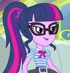 Size: 653x684 | Tagged: safe, derpibooru import, screencap, sci-twi, twilight sparkle, equestria girls, equestria girls series, road trippin, cropped, image, png, solo