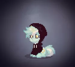 Size: 941x851 | Tagged: safe, derpibooru import, lyra heartstrings, pony, unicorn, fanfic:background pony, pony town, background pony, clothes, depressed, dig the swell hoodie, female, hoodie, image, jpeg, lonely, pixel art, sad, simple background, sitting, solo