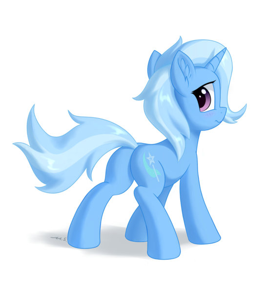 Size: 2373x2566 | Tagged: safe, artist:mercurysparkle, derpibooru import, trixie, pony, unicorn, blushing, butt, cute, diatrixes, ear fluff, female, frown, image, mare, plot, png, simple background, solo, white background