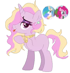 Size: 386x400 | Tagged: safe, artist:selenaede, artist:venomtwt-artistowo, derpibooru import, pinkie pie, princess celestia, oc, pony, unicorn, base used, bracelet, female, image, jewelry, magical lesbian spawn, necklace, offspring, parent:pinkie pie, parent:princess celestia, parents:pinkielestia, png, simple background, solo, tongue out, transparent background