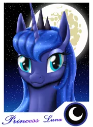 Size: 3300x4500 | Tagged: safe, artist:vasillium, derpibooru import, princess luna, alicorn, pony, bust, female, image, mare in the moon, moon, night, png, portrait, solo