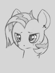 Size: 646x861 | Tagged: safe, artist:trickydick, derpibooru import, babs seed, earth pony, pony, bust, ear piercing, earring, female, filly, freckles, image, jewelry, monochrome, piercing, png, portrait, sketch, solo