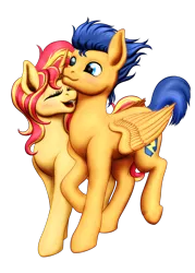 Size: 1336x1868 | Tagged: safe, artist:vasillium, derpibooru import, flash sentry, sunset shimmer, pegasus, pony, unicorn, blushing, cute, eyes closed, female, flashimmer, image, male, open mouth, png, shipping, simple background, straight, sweet dreams fuel, transparent background