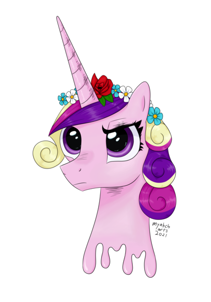 Size: 3300x4700 | Tagged: safe, artist:myabcboyarts, derpibooru import, princess cadance, alicorn, pony, bust, female, floral head wreath, flower, image, melting, png, portrait, simple background, solo, transparent background