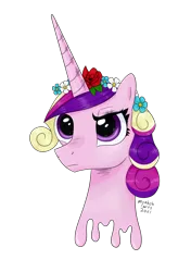 Size: 3300x4700 | Tagged: safe, artist:myabcboyarts, derpibooru import, princess cadance, alicorn, pony, bust, female, floral head wreath, flower, image, melting, png, portrait, simple background, solo, transparent background