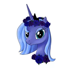 Size: 1000x1000 | Tagged: safe, artist:myabcboyarts, derpibooru import, princess luna, alicorn, pony, bust, female, floral head wreath, flower, image, png, portrait, s1 luna, simple background, solo, white background