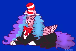 Size: 2856x1935 | Tagged: safe, artist:bellbell123, derpibooru import, oc, oc:bella pinksavage, unofficial characters only, pony, clothes, costume, crossover, dr. seuss, facial hair, female, hat, image, moustache, png, the cat in the hat