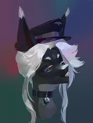 Size: 1635x2160 | Tagged: safe, artist:yanisfucker, derpibooru import, oc, unofficial characters only, pony, ambiguous gender, bust, collar, gradient background, hat, image, jpeg, portrait, solo