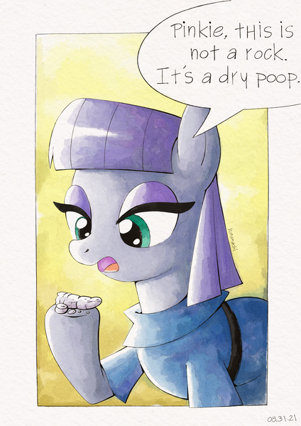 Size: 4093x5787 | Tagged: safe, artist:konanachi, derpibooru import, maud pie, earth pony, pony, female, image, png, poop, solo, speech bubble