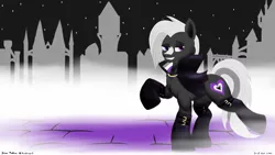 Size: 3556x2000 | Tagged: safe, artist:rockhoppr3, derpibooru import, oc, oc:ace hearts, earth pony, pony, vampire, asexual, asexual pride flag, fog, gothic, image, png, pride, pride flag