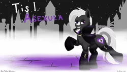 Size: 3556x2000 | Tagged: safe, artist:rockhoppr3, derpibooru import, oc, oc:ace hearts, unofficial characters only, earth pony, pony, vampire, asexual, asexual pride flag, fog, gothic, image, png, pride, pride flag, solo, text