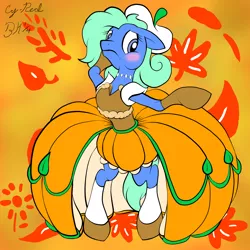 Size: 4096x4096 | Tagged: safe, artist:dashingjack, derpibooru import, oc, oc:brainstorm, clothes, crossdressing, dress, gown, image, png, pumpkin, pumpkin pie