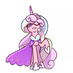Size: 532x531 | Tagged: safe, artist:extrasentientrat, derpibooru import, pony, unicorn, cloak, clothes, cookie run, cream unicorn cookie, crossover, curly hair, doodle, image, lowres, multicolored hair, one eye closed, pastel, pastel colors, pink coat, png, poofy hair, princess, purple eyes, solo, wink