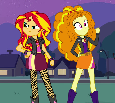 Size: 475x426 | Tagged: safe, artist:confrank01, artist:invisibleink, artist:mixiepie, derpibooru import, adagio dazzle, sunset shimmer, equestria girls, equestria girls (movie), rainbow rocks, alternate universe, clothes, clothes swap, gem, image, night, png, role reversal, simple background, siren gem