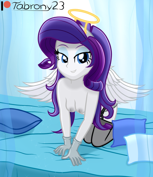 Size: 1068x1237 | Tagged: questionable, artist:tabrony23, derpibooru import, rarity, equestria girls, beautiful, bedroom eyes, bra, breasts, clothes, costume, female, gloves, halloween, holiday, image, looking at you, nipples, nudity, patreon, patreon logo, png, sexy, smiling, smiling at you, solo, solo female, tights, underwear