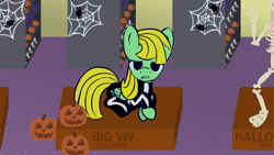 Size: 1280x720 | Tagged: safe, artist:viva reverie, derpibooru import, oc, oc:viva reverie, unofficial characters only, pegasus, pony, spider, 2014, animated, bone, boots, caption, christmas, christmas creep, christmas tree, clock, clothes, costume, female, folded wings, frown, gloves, halloween, halloween costume, hat, ho ho ho, holiday, image, immatoonlink, jack-o-lantern, jacket, lidded eyes, looking at you, lying down, mare, open mouth, prone, pumpkin, santa costume, santa hat, shoes, singing, skeleton, skeleton costume, solo, sound, spider web, spooky scary skeleton, tree, webm, wings, youtube link
