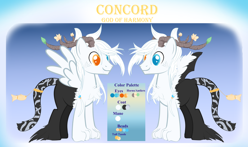 Size: 11906x7087 | Tagged: safe, artist:cinnamontoast-owo, derpibooru import, oc, oc:concord, unofficial characters only, draconequus, draconequus oc, duo, heterochromia, image, male, png, reference sheet, smiling