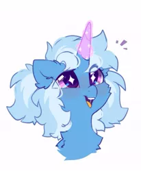 Size: 511x621 | Tagged: safe, artist:mirtash, derpibooru import, trixie, pony, unicorn, abstract background, blushing, bust, chest fluff, cute, diatrixes, ear fluff, eyelashes, female, horn, image, jpeg, magic, mare, open mouth, open smile, simple background, smiling, solo, white background, wingding eyes