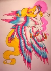 Size: 1920x2660 | Tagged: safe, artist:oneiria-fylakas, derpibooru import, oc, oc:aora, alicorn, original species, seraph, seraphicorn, female, image, jpeg, multiple wings, solo, traditional art, wings