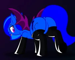 Size: 1352x1080 | Tagged: suggestive, artist:blue-vector, derpibooru import, oc, oc:blue vector, unofficial characters only, bat pony, pony, clothes, female, image, latex, latex socks, mare, png, simple background, socks, solo, tongue out