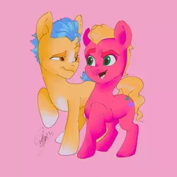 Size: 640x640 | Tagged: safe, artist:gum-gibbs, derpibooru import, hitch trailblazer, sprout cloverleaf, earth pony, pony, cute, g5, gay, hitchsprout, image, jpeg, male, shipping, simple background