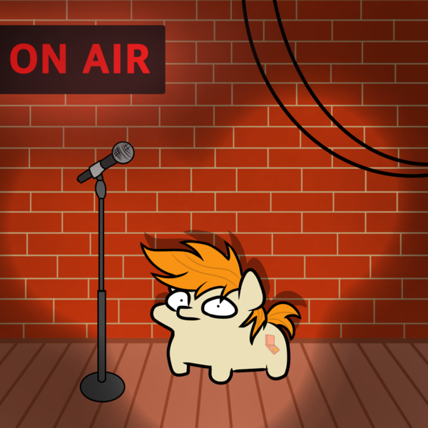 Size: 1500x1500 | Tagged: safe, artist:pizzamovies, derpibooru import, oc, oc:pizzamovies, unofficial characters only, earth pony, pony, series:ask pizzamovies, cutie mark, image, male, meme, microphone, png, solo, squatpony, stage, stallion