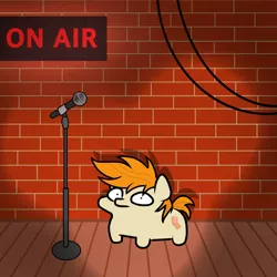 Size: 1500x1500 | Tagged: safe, artist:pizzamovies, derpibooru import, oc, oc:pizzamovies, unofficial characters only, earth pony, pony, series:ask pizzamovies, cutie mark, image, male, meme, microphone, png, solo, squatpony, stage, stallion
