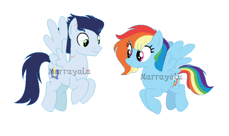 Size: 897x531 | Tagged: safe, artist:marrayala, derpibooru import, rainbow dash, soarin', female, image, male, obtrusive watermark, png, shipping, simple background, soarindash, straight, transparent background, watermark