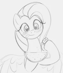 Size: 792x913 | Tagged: safe, artist:dotkwa, derpibooru import, fluttershy, pegasus, pony, blushing, female, food, gray background, grayscale, image, mare, monochrome, png, salt, simple background, sketch, solo, tongue out, watermelon