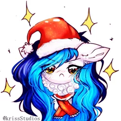 Size: 1597x1601 | Tagged: safe, artist:krissstudios, derpibooru import, oc, pony, bust, christmas, female, hat, holiday, image, mare, png, portrait, santa hat, simple background, solo, white background